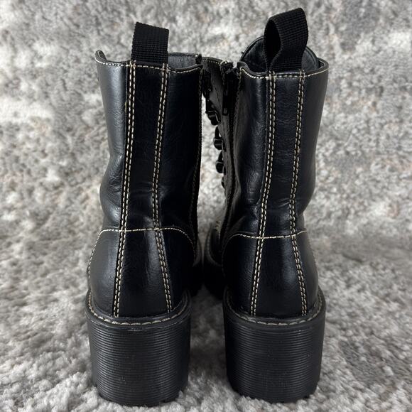 Madden Girl Size 7M Hawke Faux Leather Lace Up Combat Boots Black Block Walking - Picture 4 of 10
